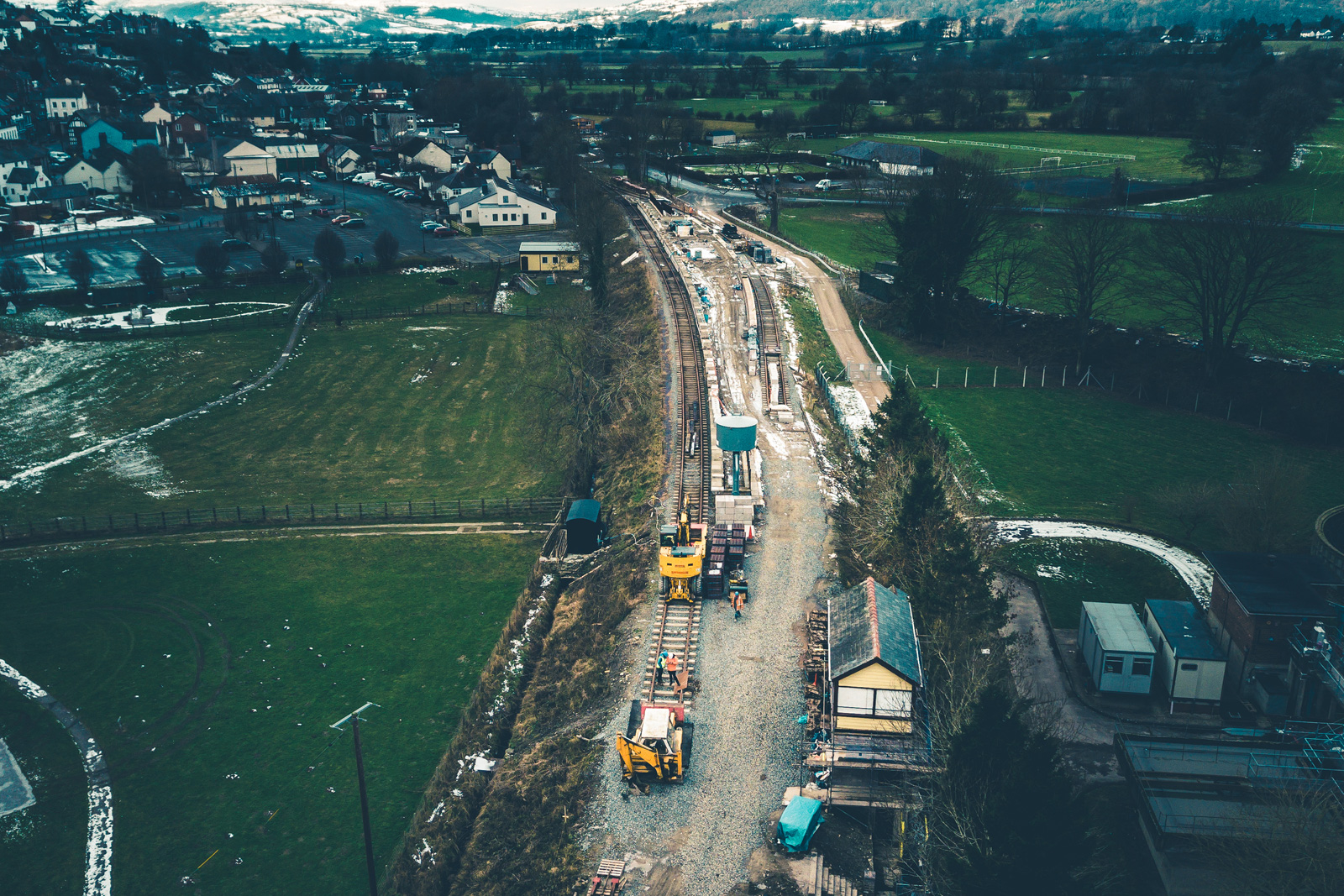 Drone image of construction on Llangollen Railway carried about by EW Partnership Limited