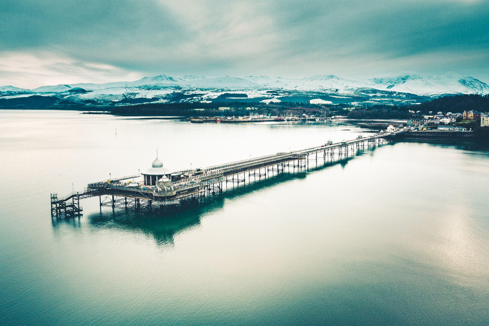 An aireal view of the Bangor pier.
