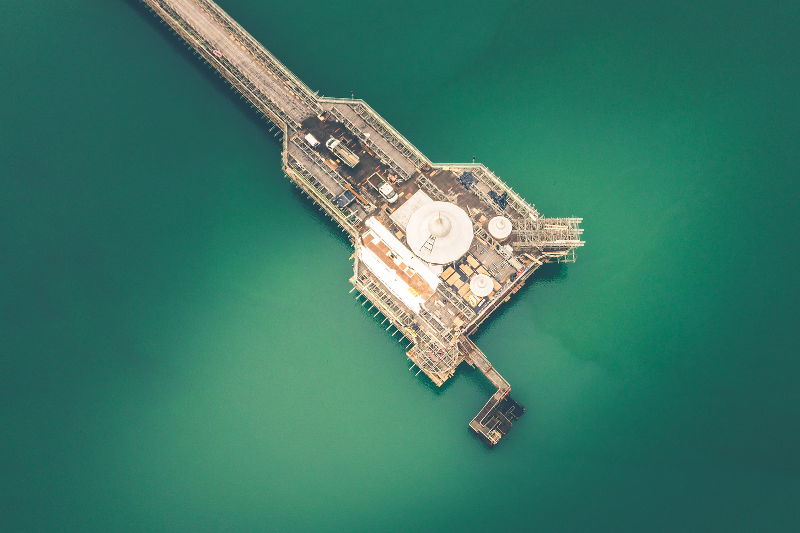 An image taken directly above the pier during its restoration job.